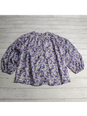 Women's Sheer Blouse Top Size L Purple Floral Long Sleeve